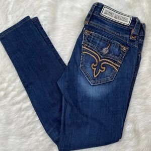Rock‎ Revival Calli Skinny Stretch Jeans Size 25 Hand Sanded Whiskering Low Rise